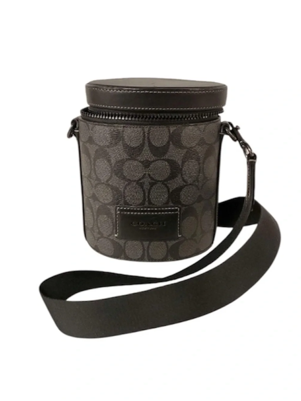 Coach Men’s Cylinder Crossbody Bag in Charcoal Signature Print